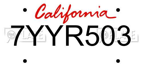 7YYR503 California License Plate