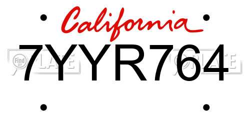7YYR764 California License Plate