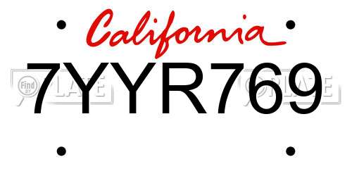 7YYR769 California License Plate