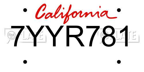 7YYR781 California License Plate