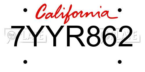 7YYR862 California License Plate