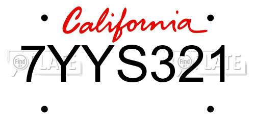 7YYS321 California License Plate