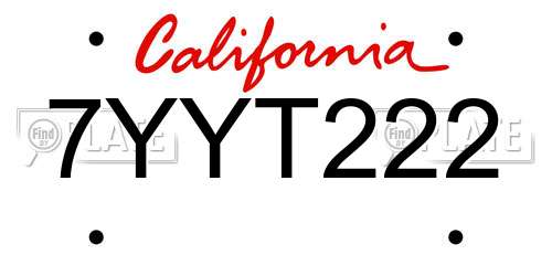 7YYT222 California License Plate