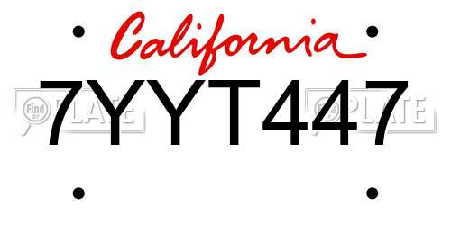 7YYT447 California License Plate