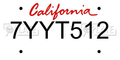 7YYT512 California License Plate