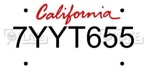 7YYT655 California License Plate
