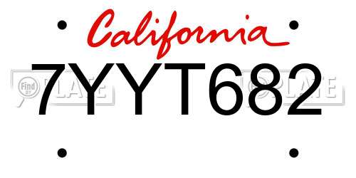 7YYT682 California License Plate