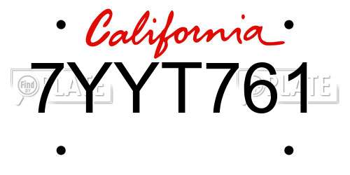 7YYT761 California License Plate