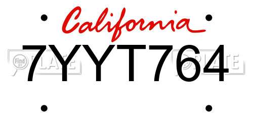 7YYT764 California License Plate