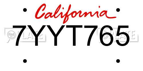 7YYT765 California License Plate
