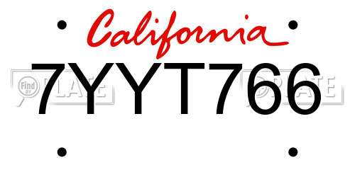7YYT766 California License Plate