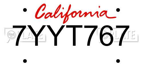 7YYT767 California License Plate