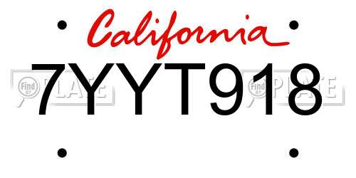 7YYT918 California License Plate