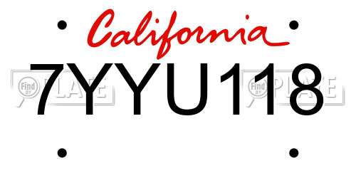7YYU118 California License Plate