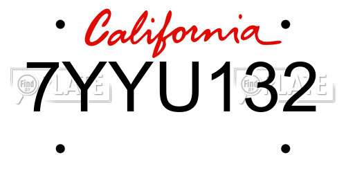 7YYU132 California License Plate
