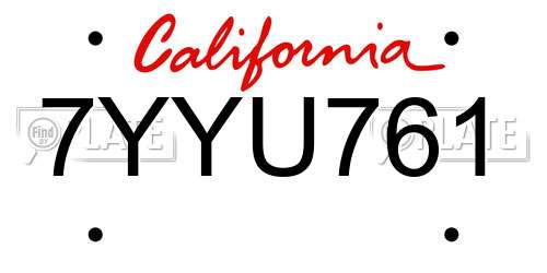 7YYU761 California License Plate