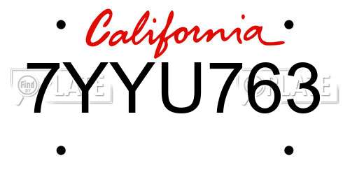 7YYU763 California License Plate