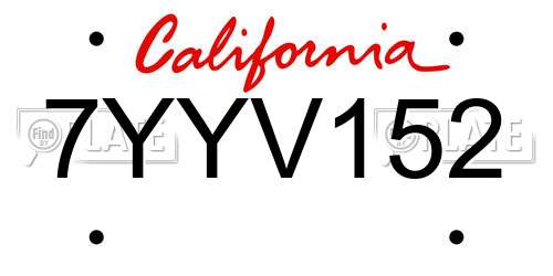 7YYV152 California License Plate