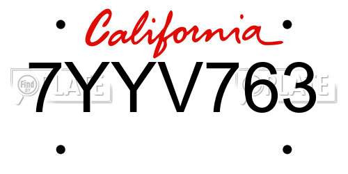 7YYV763 California License Plate