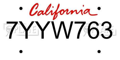 7YYW763 California License Plate