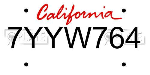 7YYW764 California License Plate