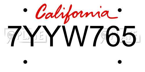 7YYW765 California License Plate