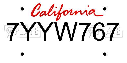 7YYW767 California License Plate