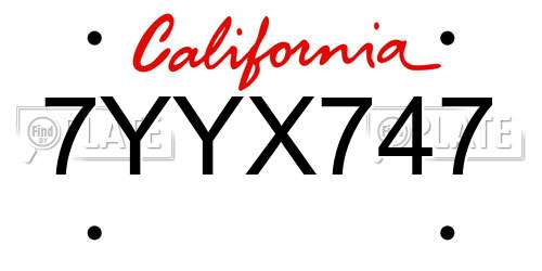 7YYX747 California License Plate
