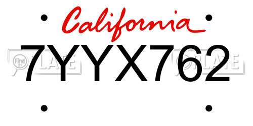 7YYX762 California License Plate