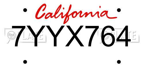7YYX764 California License Plate