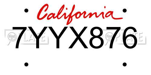 7YYX876 California License Plate
