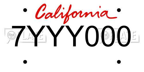 7YYY000 California License Plate