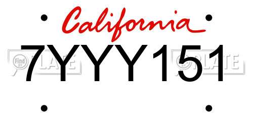 7YYY151 California License Plate