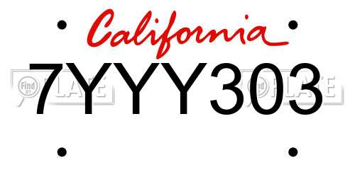 7YYY303 California License Plate