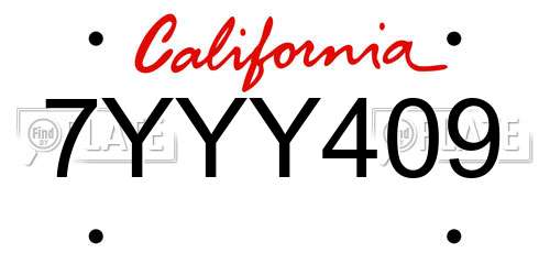 7YYY409 California License Plate