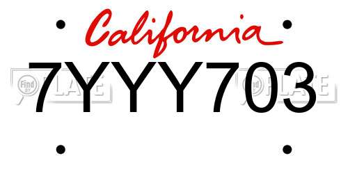 7YYY703 California License Plate