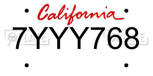 7YYY768 California License Plate