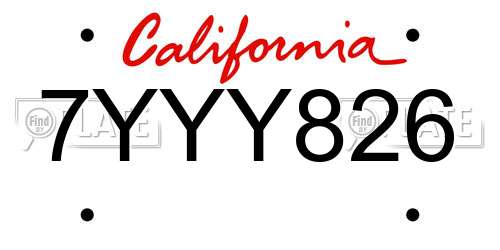 7YYY826 California License Plate