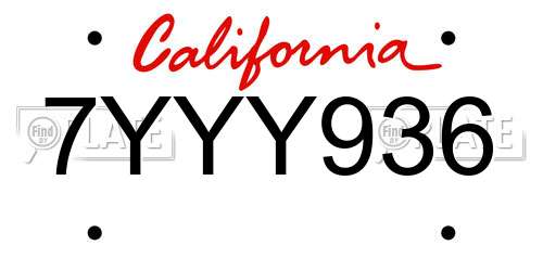 7YYY936 California License Plate