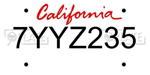 7YYZ235 California License Plate