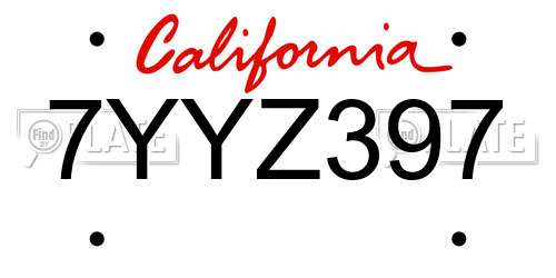 7YYZ397 California License Plate