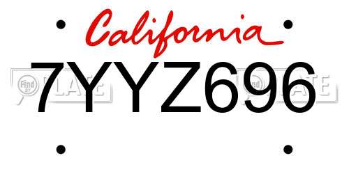 7YYZ696 California License Plate