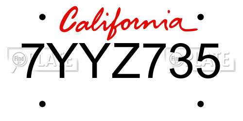 7YYZ735 California License Plate