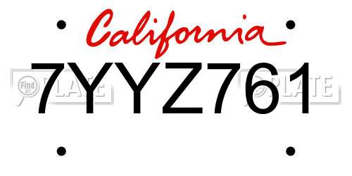 7YYZ761 California License Plate