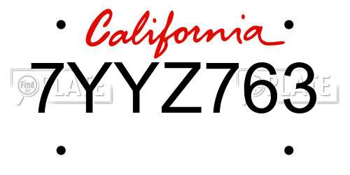 7YYZ763 California License Plate