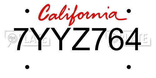 7YYZ764 California License Plate