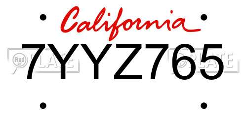 7YYZ765 California License Plate
