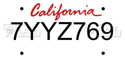 7YYZ769 California License Plate