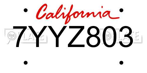 7YYZ803 California License Plate