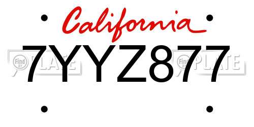7YYZ877 California License Plate